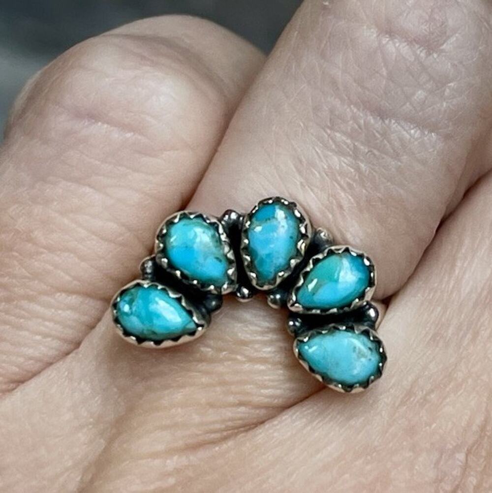 Southwestern Turquoise Ring Enhancer Adjustable 925 Cluster Guard Western Boho